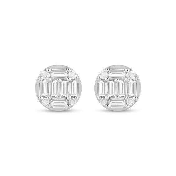 1/4 CT. T.w. Baguette and Round Certified Lab-Grown Multi-Diamond Stud Earrings in 14K White Gold (F/Si2)