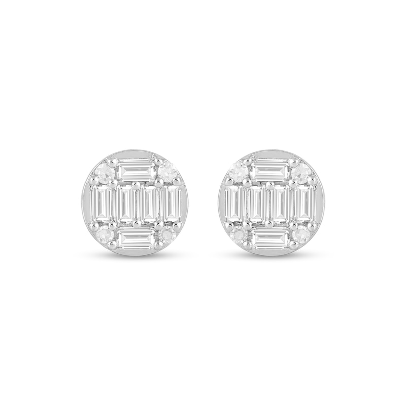 Main Image 1 of 1/4 CT. T.W. Baguette and Round Certified Lab-Grown Multi-Diamond Stud Earrings in 14K White Gold (F/SI2)