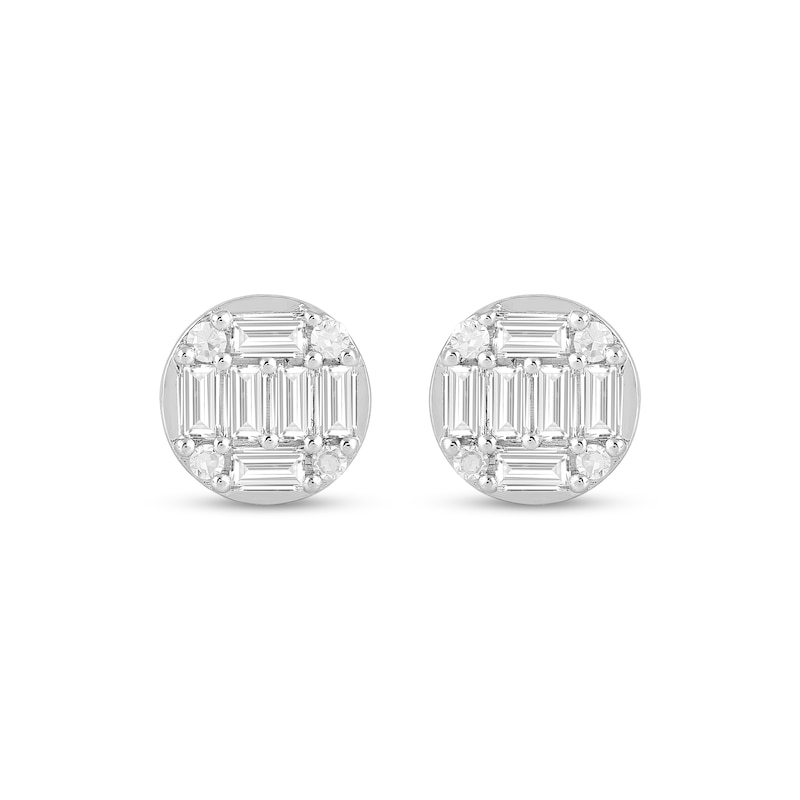 1/4 CT. T.W. Baguette and Round Certified Lab-Created Multi-Diamond Stud Earrings in 14K White Gold (F/SI2)