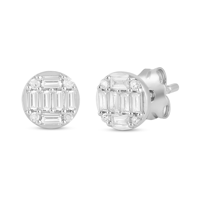 1/4 CT. T.W. Baguette and Round Certified Lab-Created Multi-Diamond Stud Earrings in 14K White Gold (F/SI2)