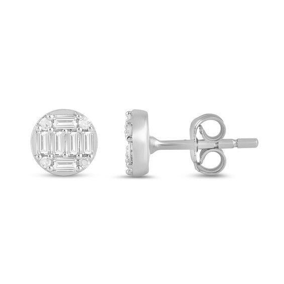1/4 CT. T.w. Baguette and Round Certified Lab-Grown Multi-Diamond Stud Earrings in 14K White Gold (F/Si2)