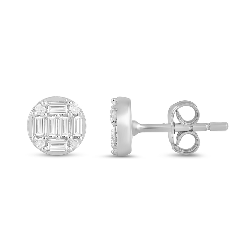 Main Image 3 of 1/4 CT. T.W. Baguette and Round Certified Lab-Grown Multi-Diamond Stud Earrings in 14K White Gold (F/SI2)