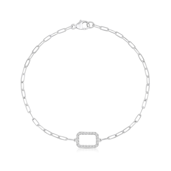 1/6 CT. T.w. Diamond Open Octagon Paper Clip Link Chain Bracelet in Sterling Silver