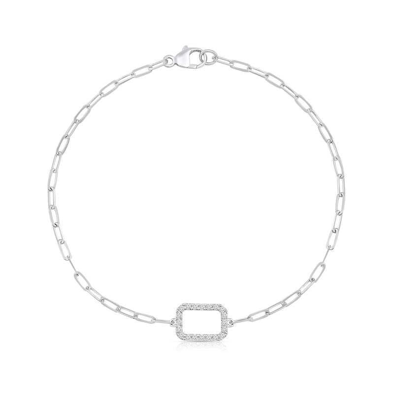Main Image 1 of 1/6 CT. T.W. Diamond Open Octagon Paper Clip Link Chain Bracelet in Sterling Silver