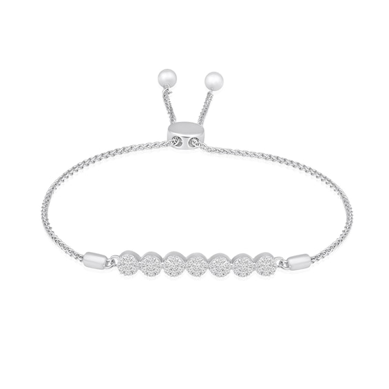 1/4 CT. T.w. Multi-Diamond Cluster Bolo Bracelet in 10K White Gold - 8"