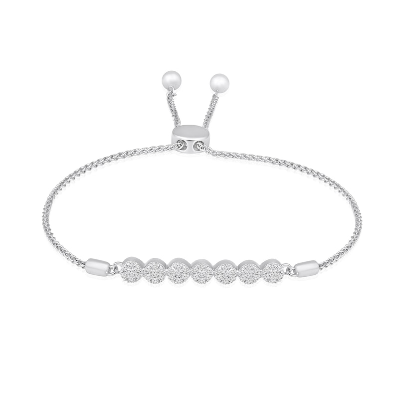 Main Image 1 of 1/4 CT. T.W. Multi-Diamond Cluster Bolo Bracelet in 10K White Gold - 8"