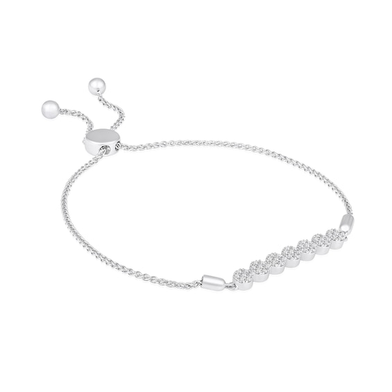 1/4 CT. T.w. Multi-Diamond Cluster Bolo Bracelet in 10K White Gold - 8"