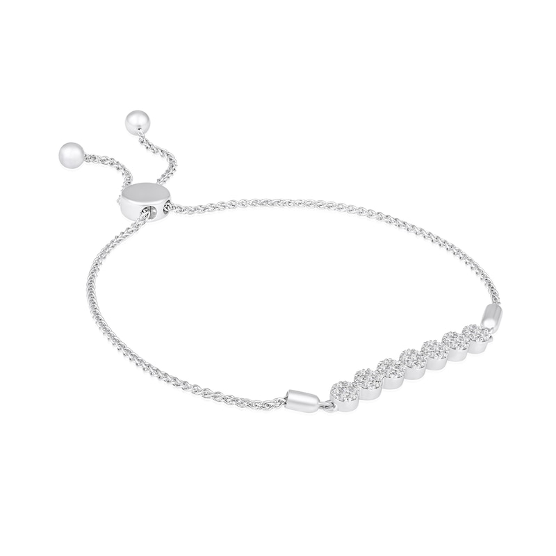 Main Image 2 of 1/4 CT. T.W. Multi-Diamond Cluster Bolo Bracelet in 10K White Gold - 8"