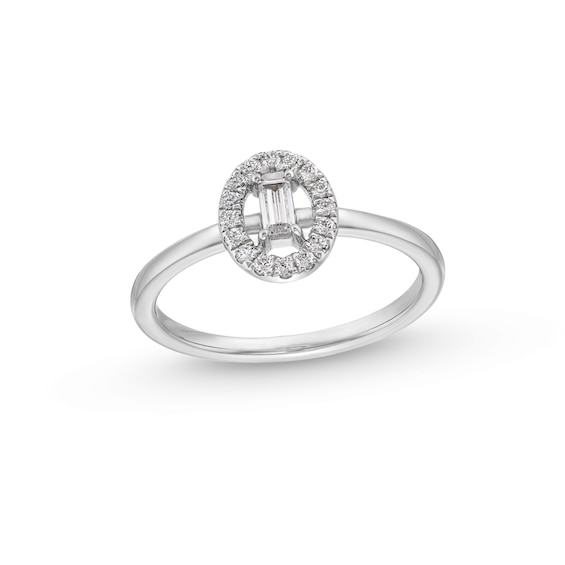 1/4 CT. T.w. Baguette Diamond Open Oval-Shaped Frame Ring in 10K White Gold