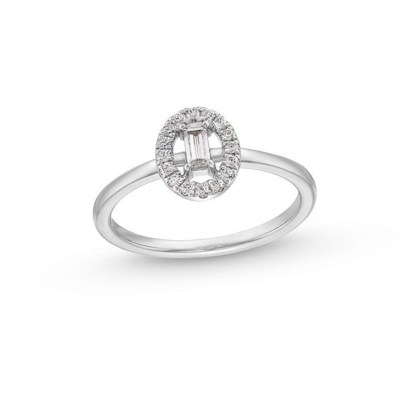 Main Image 1 of 1/4 CT. T.W. Baguette Diamond Open Oval-Shaped Frame Ring in 10K White Gold