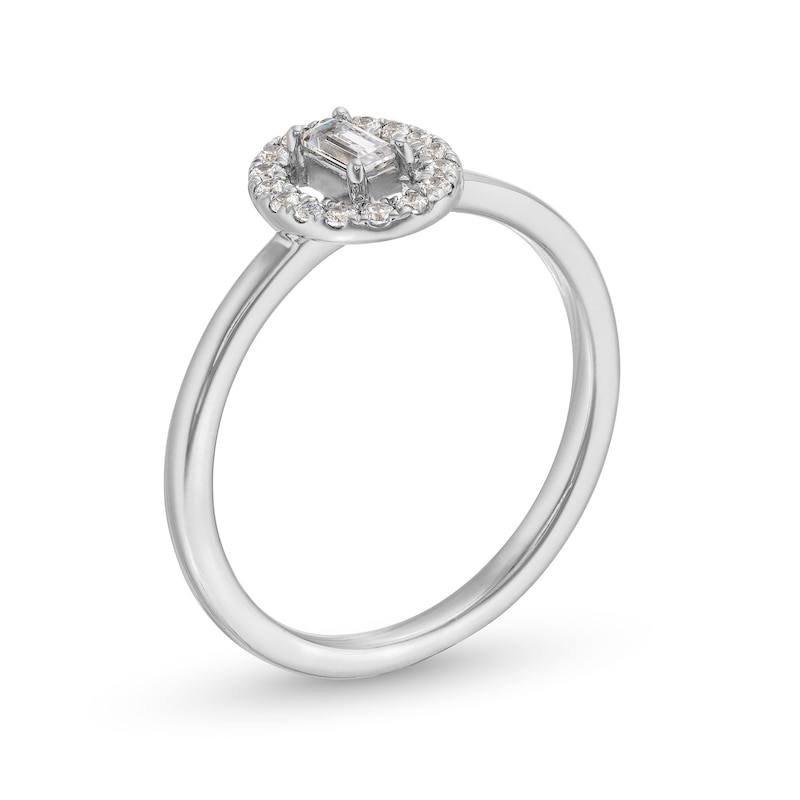 Main Image 3 of 1/4 CT. T.W. Baguette Diamond Open Oval-Shaped Frame Ring in 10K White Gold
