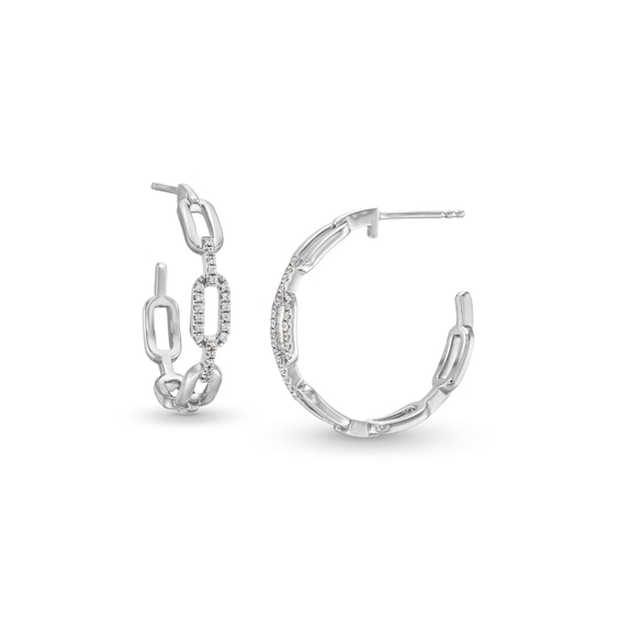 1/6 CT. T.w. Diamond Oval Chain Link Open Hoop Earrings in 10K White Gold