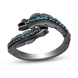 Enchanted Disney Villains Ursula London Blue Topaz Eels Bypass Ring in Sterling Silver with Black Rhodium Plate