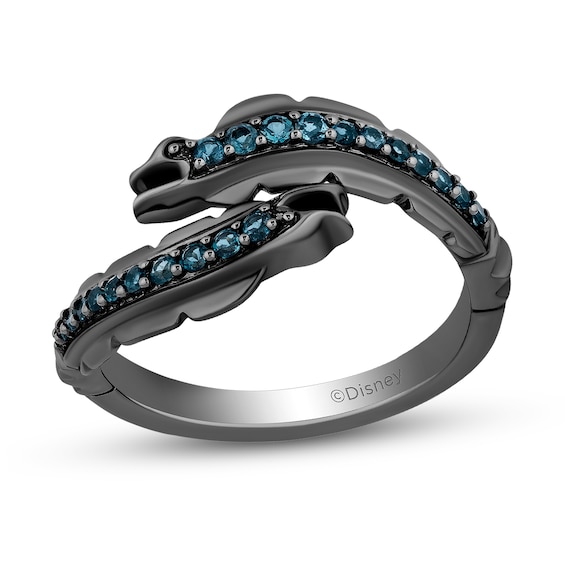 Enchanted Disney Villains Ursula London Blue Topaz Eels Bypass Ring in Sterling Silver with Black Rhodium Plate