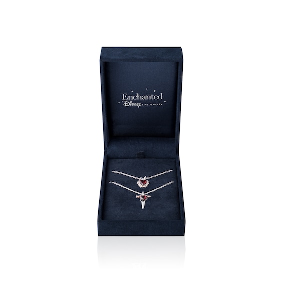 Enchanted Disney Heart-Shaped Garnet and Diamond Apple and Dagger Two Piece Pendant Set in Sterling Silver - 19”