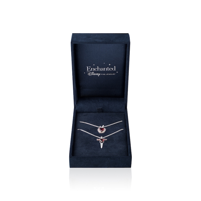 Main Image 1 of Enchanted Disney Heart-Shaped Garnet and Diamond Apple and Dagger Two Piece Pendant Set in Sterling Silver - 19”