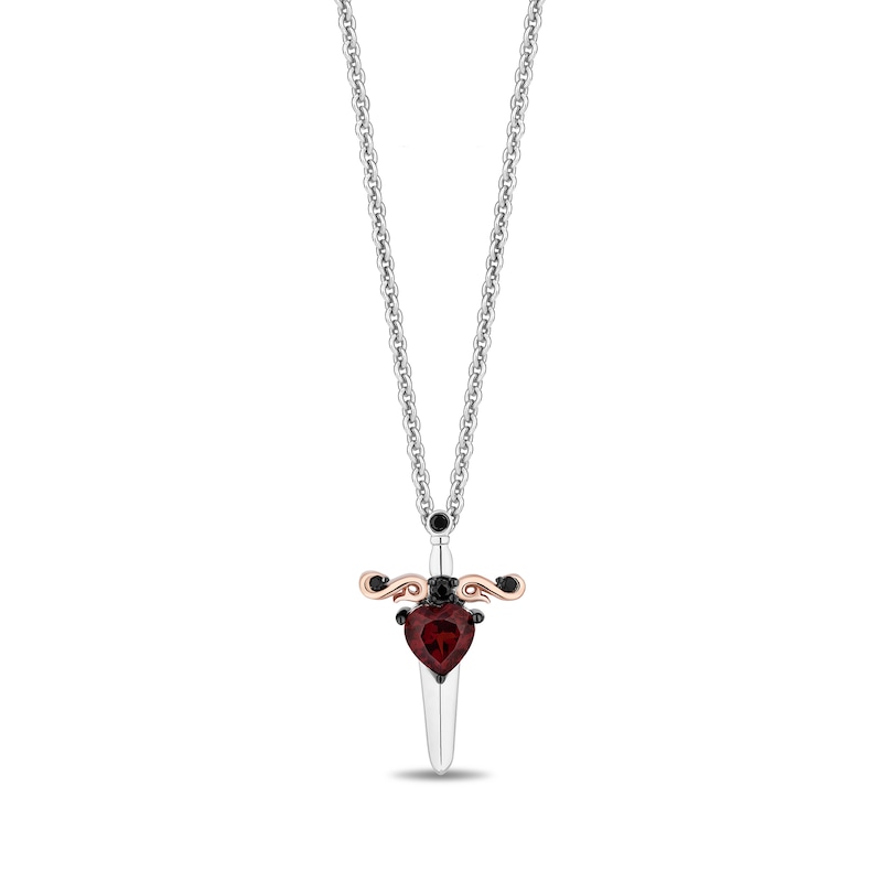 Main Image 5 of Enchanted Disney Heart-Shaped Garnet and Diamond Apple and Dagger Two Piece Pendant Set in Sterling Silver - 19”