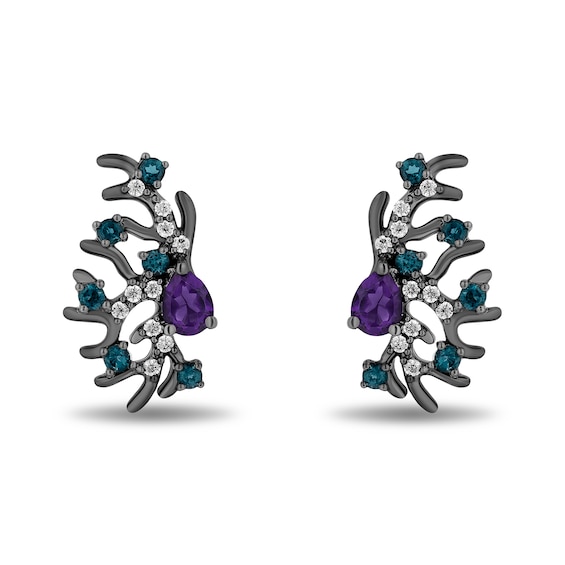 Enchanted Disney Villains Ursula Amethyst, Blue Topaz and 1/10 CT. T.w. Diamond Coral Stud Earrings in Sterling Silver