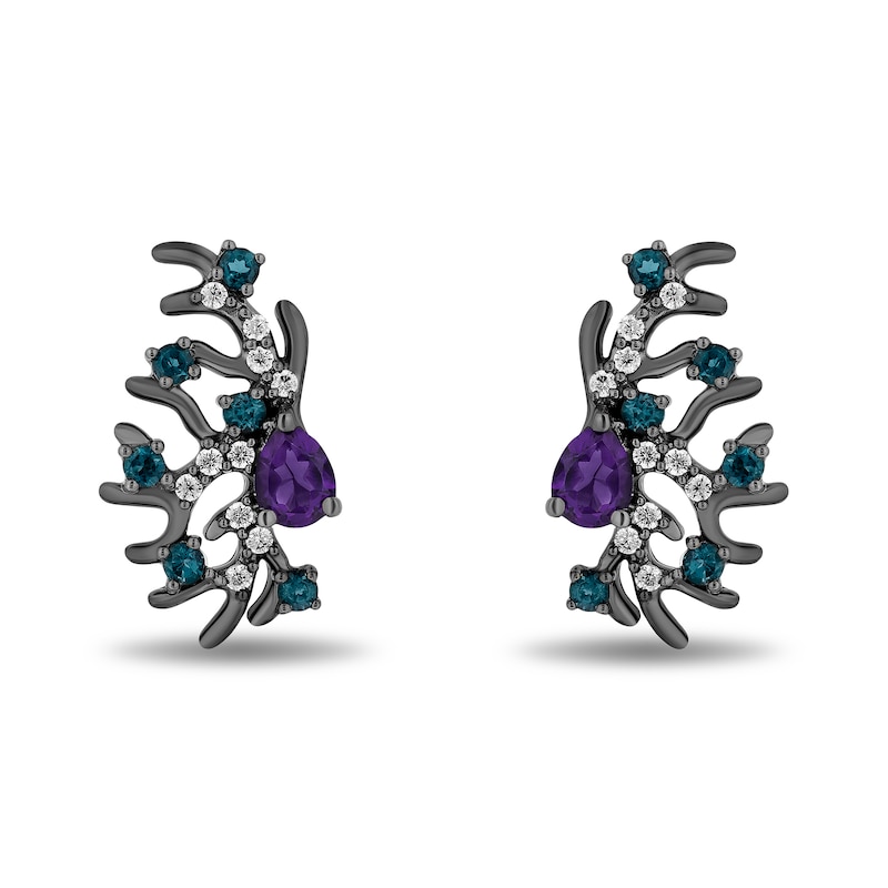 Main Image 1 of Enchanted Disney Villains Ursula Amethyst, Blue Topaz and 1/10 CT. T.W. Diamond Coral Stud Earrings in Sterling Silver