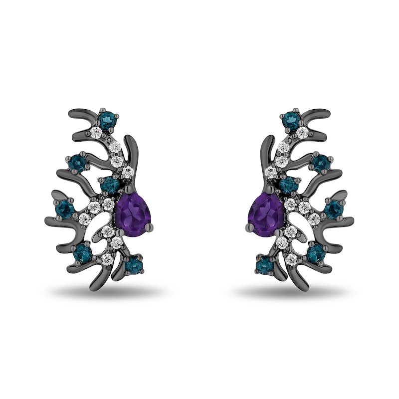 Enchanted Disney Villains Ursula Amethyst, Blue Topaz and 1/10 CT. T.W. Diamond Coral Stud Earrings in Sterling Silver