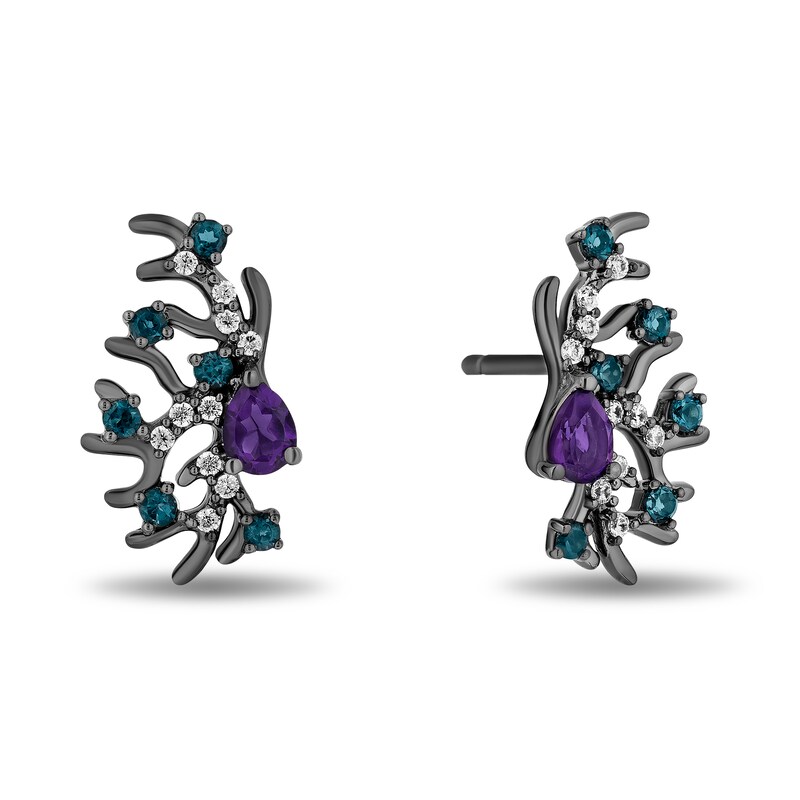 Main Image 2 of Enchanted Disney Villains Ursula Amethyst, Blue Topaz and 1/10 CT. T.W. Diamond Coral Stud Earrings in Sterling Silver