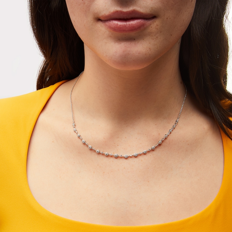 Main Image 2 of 1 CT. T.W. Multi-Diamond Alternating Necklace in 10K White Gold - 17”