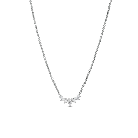 1/5 CT. T.w. Marquise and Round Diamond Curved Necklace in 10K White Gold