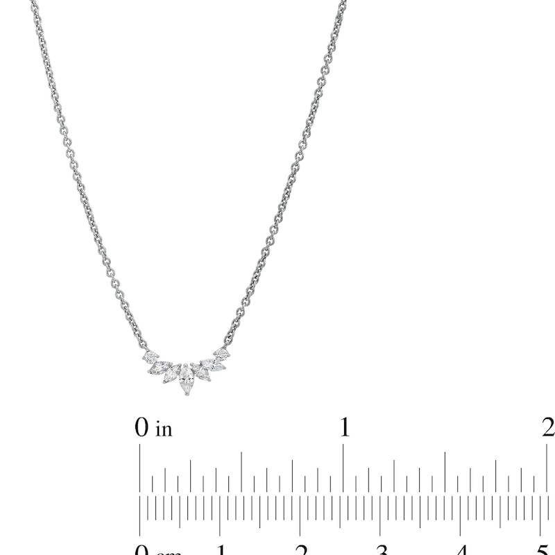 Main Image 4 of 1/5 CT. T.W. Marquise and Round Diamond Curved Necklace in 10K White Gold