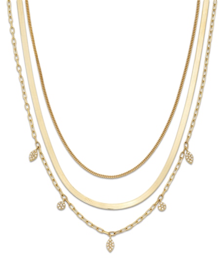 1/6 CT. T.w. Multi-Diamond Dangle Triple Strand Chain Necklace in 10K Gold - 17”