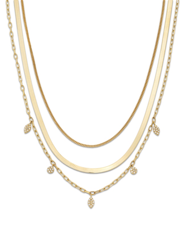 1/6 CT. T.W. Diamond Dangle Three-Strand Chain Necklace in 10K Gold – 15”