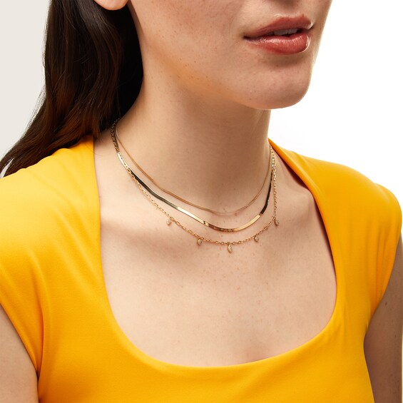 1/6 CT. T.w. Multi-Diamond Dangle Triple Strand Chain Necklace in 10K Gold - 17”