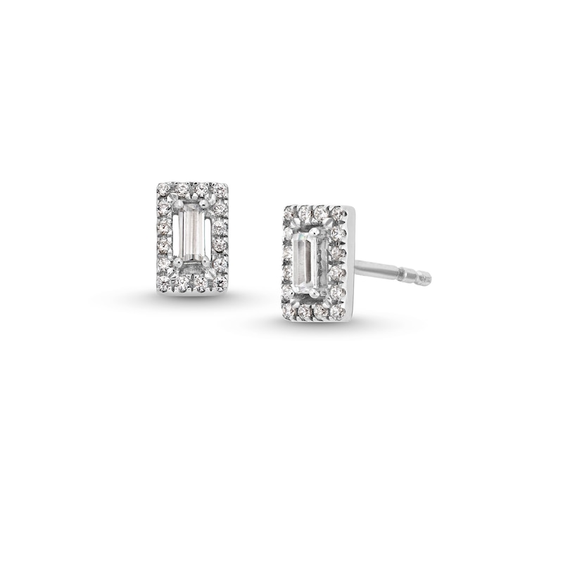 Main Image 1 of 1/4 CT. T.W. Baguette Diamond Rectangle Frame Stud Earrings in 10K White Gold