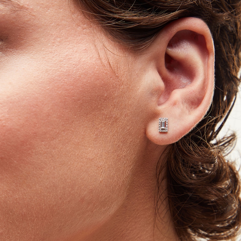 Main Image 2 of 1/4 CT. T.W. Baguette Diamond Rectangle Frame Stud Earrings in 10K White Gold