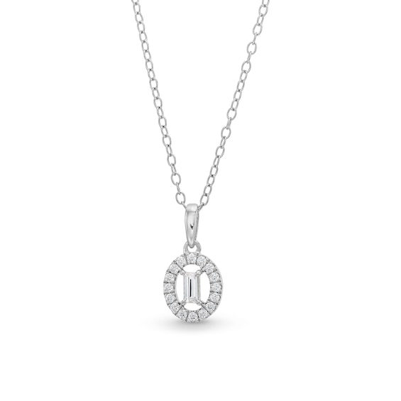 1/4 CT. T.w. Baguette Diamond Open Oval-Shaped Frame Pendant in 10K White Gold