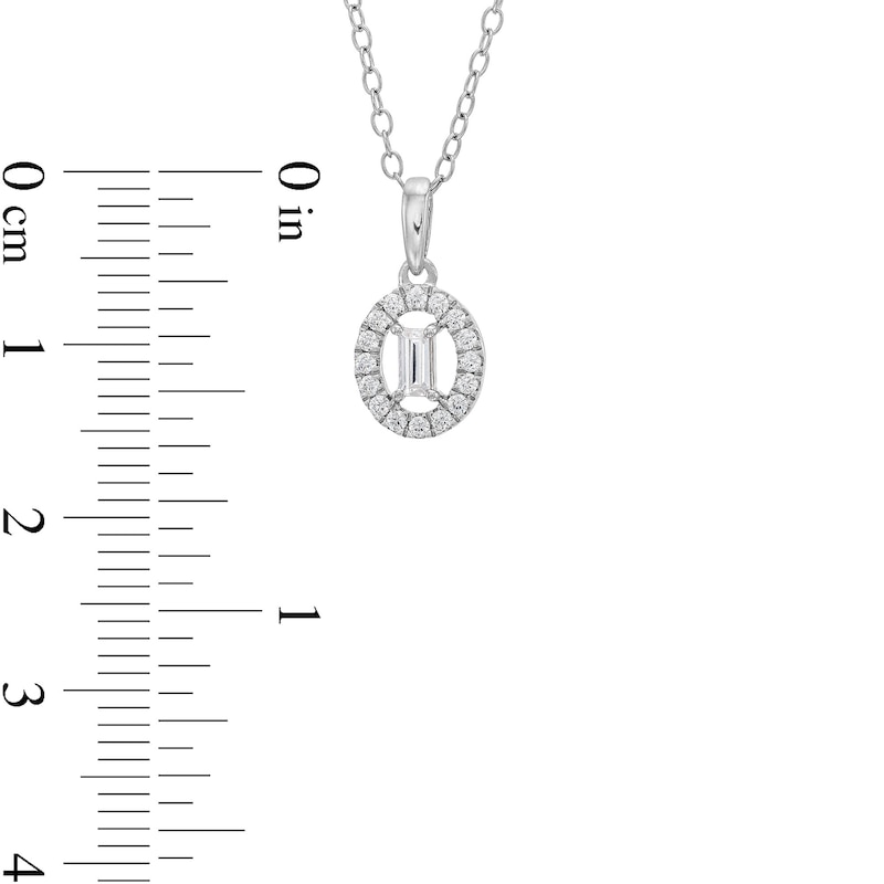 Main Image 3 of 1/4 CT. T.W. Baguette Diamond Open Oval-Shaped Frame Pendant in 10K White Gold