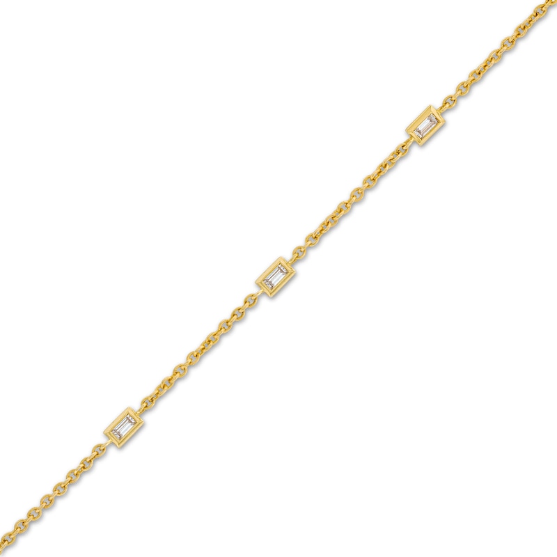 Main Image 1 of 1/4 CT. T.W. Baguette Diamond Seven Stone Station Bracelet in 10K Gold - 7.25"