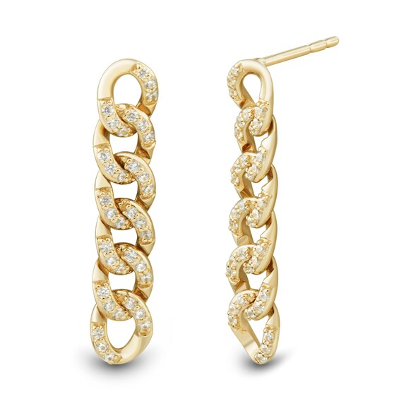 1/4 CT. T.w. Diamond Cuban Curb Chain Linear Drop Earrings in 10K Gold
