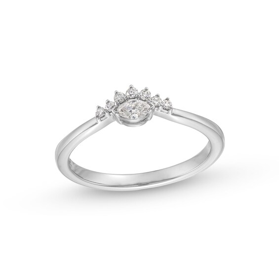 1/6 CT. T.w. Marquise and Round Diamond Sunburst Contour Promise Ring in 10K White Gold