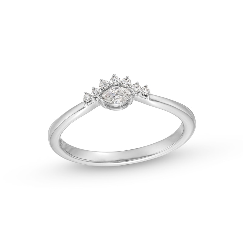 Main Image 1 of 1/6 CT. T.W. Marquise and Round Diamond Sunburst Contour Promise Ring in 10K White Gold