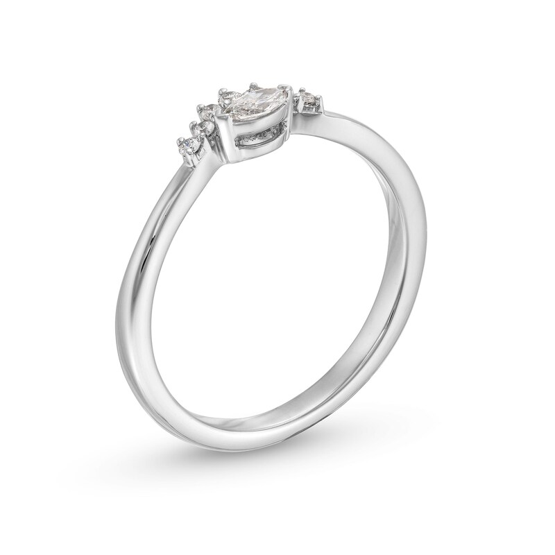 Main Image 3 of 1/6 CT. T.W. Marquise and Round Diamond Sunburst Contour Promise Ring in 10K White Gold