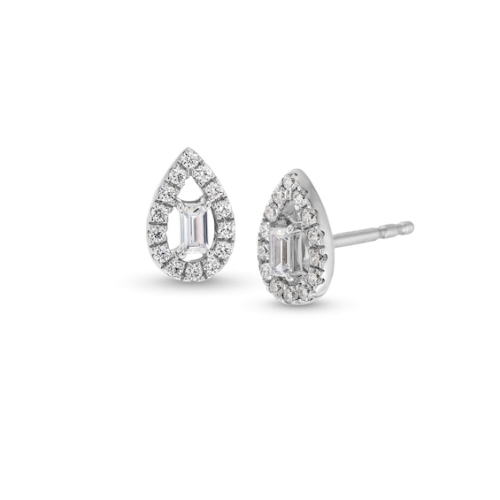 1/4 CT. T.w. Baguette Diamond Open Teardrop-Shaped Frame Stud Earrings in 10K White Gold
