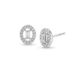 1/4 CT. T.W. Baguette Diamond Open Oval-Shaped Frame Stud Earrings in 10K White Gold