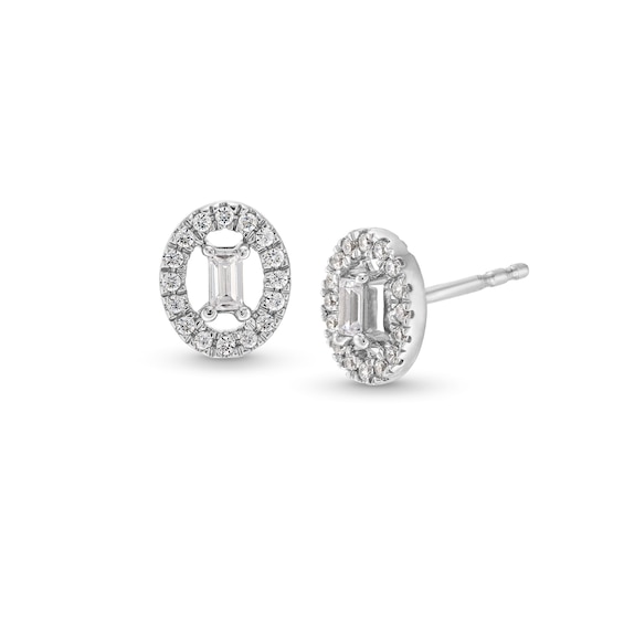 1/4 CT. T.w. Baguette Diamond Open Oval-Shaped Frame Stud Earrings in 10K White Gold