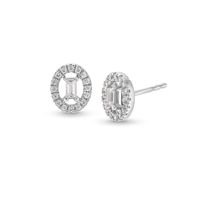 Main Image 1 of 1/4 CT. T.W. Baguette Diamond Open Oval-Shaped Frame Stud Earrings in 10K White Gold