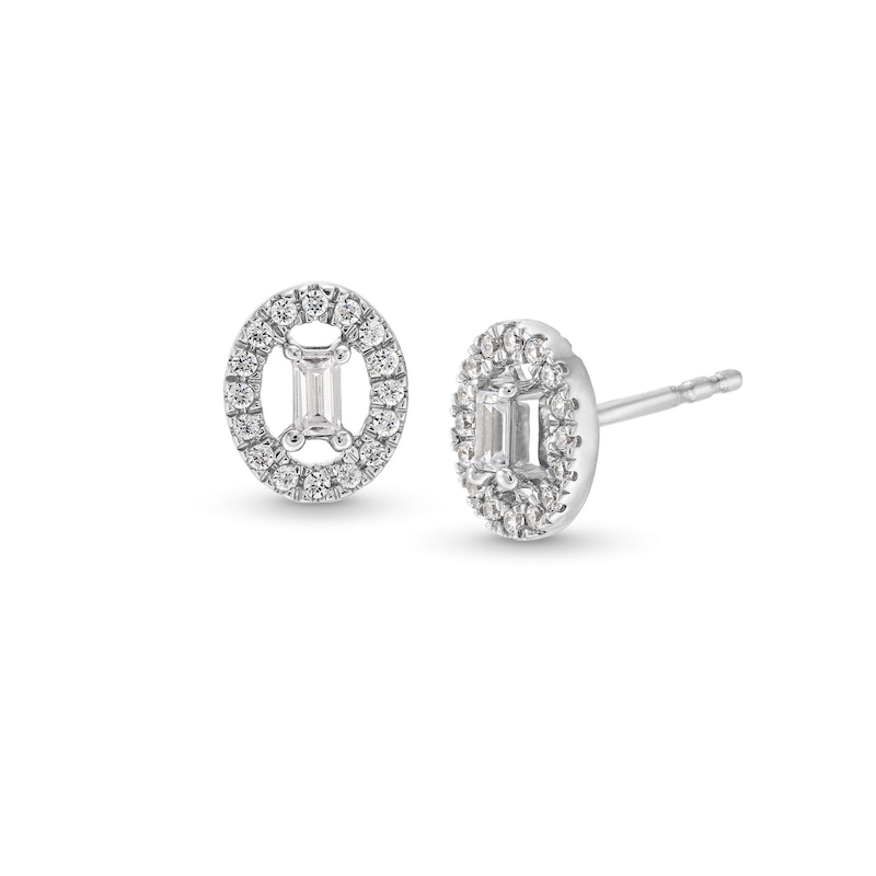 1/4 CT. T.W. Baguette-Cut Diamond Open Oval-Shaped Frame Stud Earrings in 10K White Gold