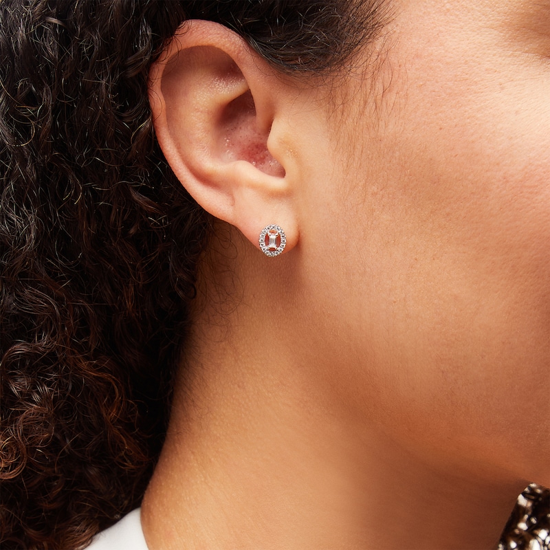 Main Image 2 of 1/4 CT. T.W. Baguette Diamond Open Oval-Shaped Frame Stud Earrings in 10K White Gold