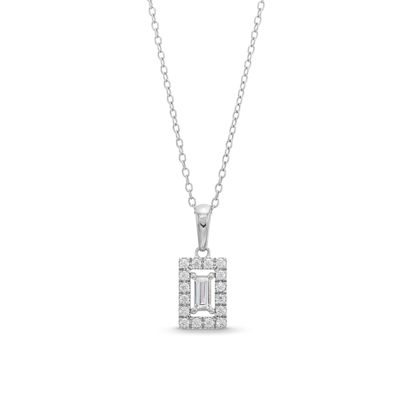 Main Image 1 of 1/4 CT. T.W. Baguette Diamond Rectangle Frame Pendant in 10K White Gold