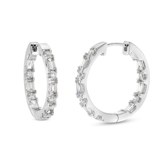 1 CT. T.w. Baguette and Round Certified Lab-Created Diamond Inside-Out Hoop Earrings in 14K White Gold (F/Vs2)