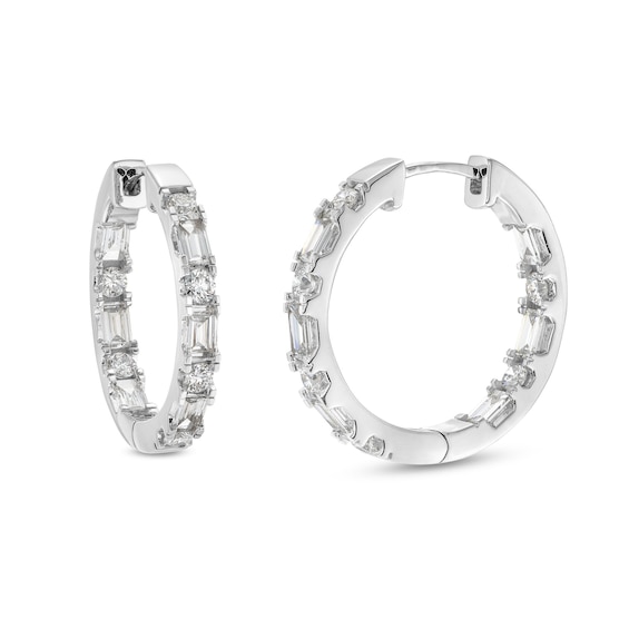 1 CT. T.w. Baguette and Round Certified Lab-Grown Diamond Inside-Out Hoop Earrings in 14K White Gold (F/Vs2)