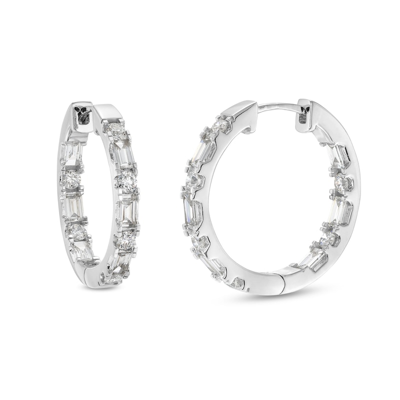 1 CT. T.W. Baguette and Round Certified Lab-Created Diamond Inside-Out Hoop Earrings in 14K White Gold (F/VS2)